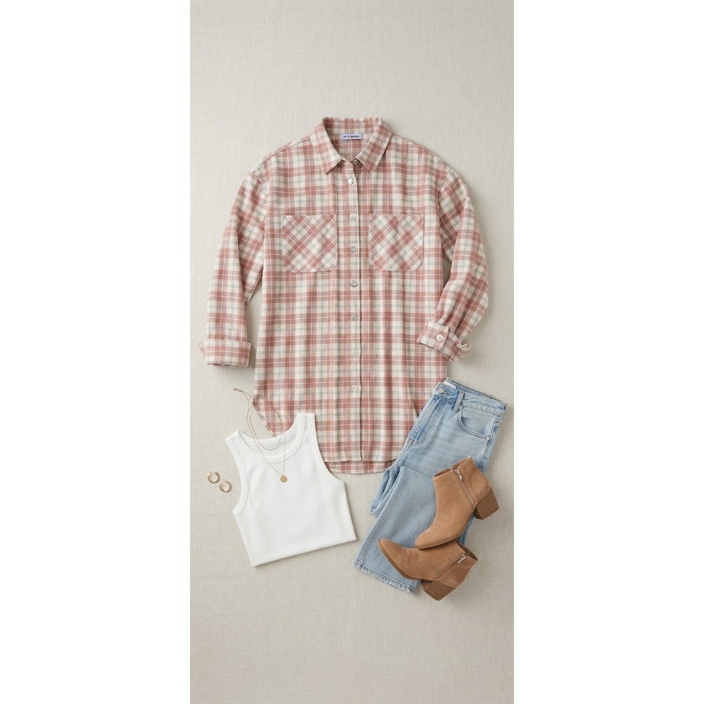 BB Dakota Shirt Dress Women L Tunic Plaid Pockets Cotton Mini Casual Preppy NEW